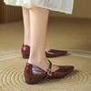 Fashion NEW Spring/Autumn Women Pumps Square Toe Low Heel Shoes Split Leather Shoes for Women Concise Buckle Strap Mary Janes Shoes