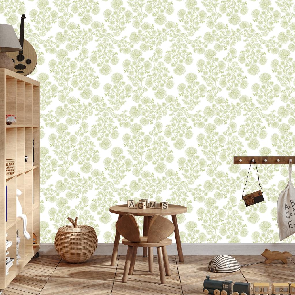 Wallpaper Flowers White and Cream, White Background for Living Room and Bedroom 50x1000