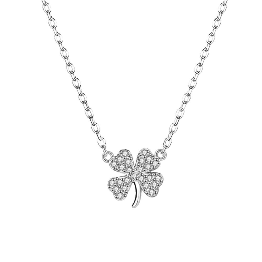 Women's Four-Leaf Clover Full Diamond Pendant Necklace - Trendy Live Stream Influencer Fashion Jewelry