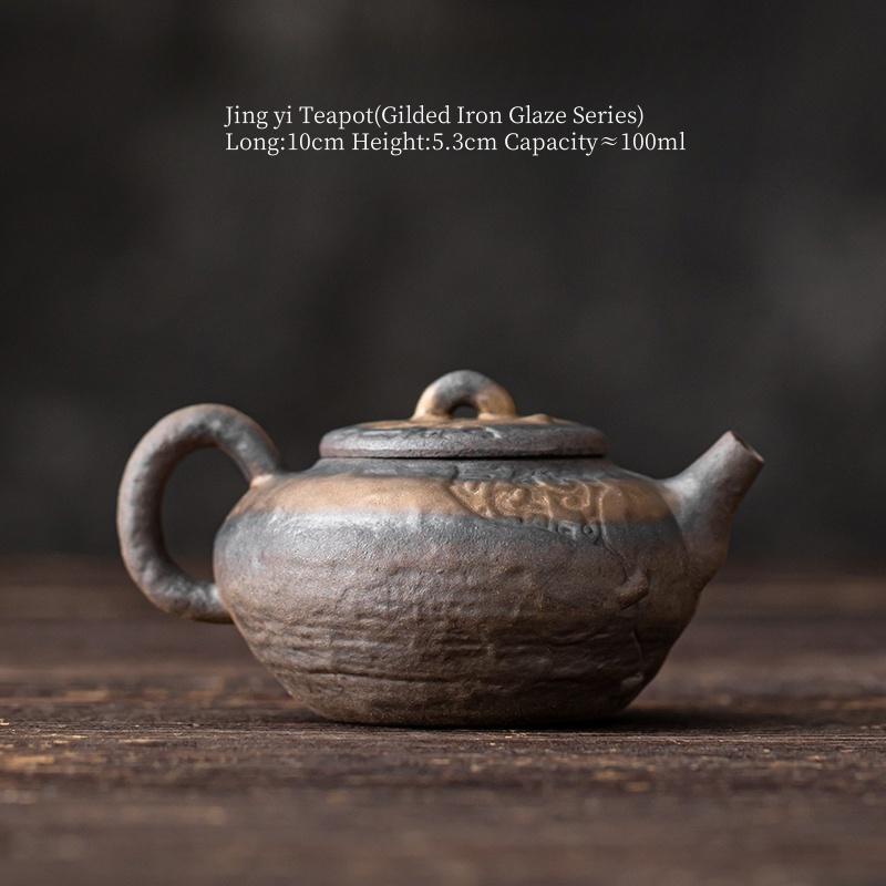 

100ml Gilded Iron Glazed Old Rock Mud Teapot Handmade Rough Pottery Vintage Teapot Tea Kettle Tea Making Single Pot Tea Ceremony