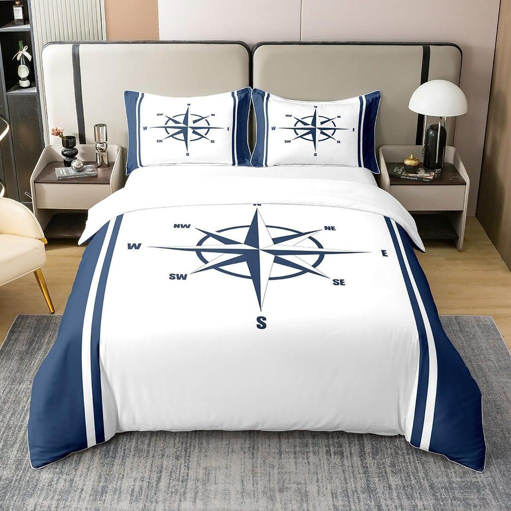Nautical Pattern Sailor Ship Bedding Set Anchor Duvet Cover Set Lightweight Soft Duvet Cover Decorative Bedding Boys Girl Gift
