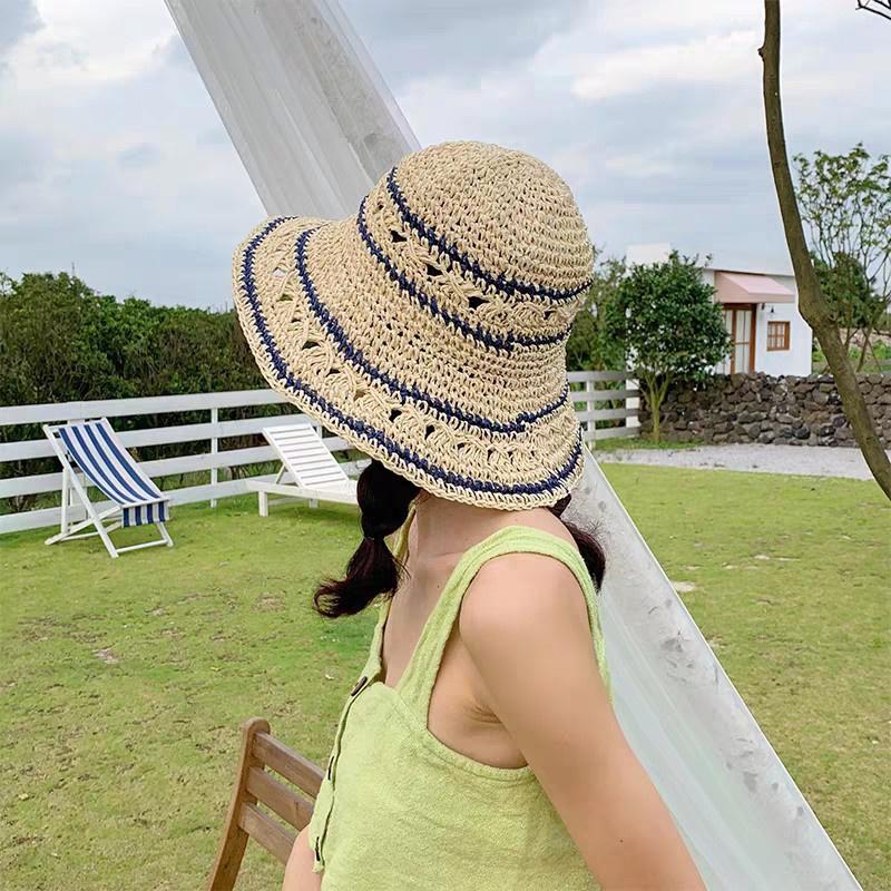 Vintage Wide Brim Sun Hat Spring Summer Women Foldable Simple Straw Hat Outdoor Travel Beach UV Protection Bucket Hat Panama Cap