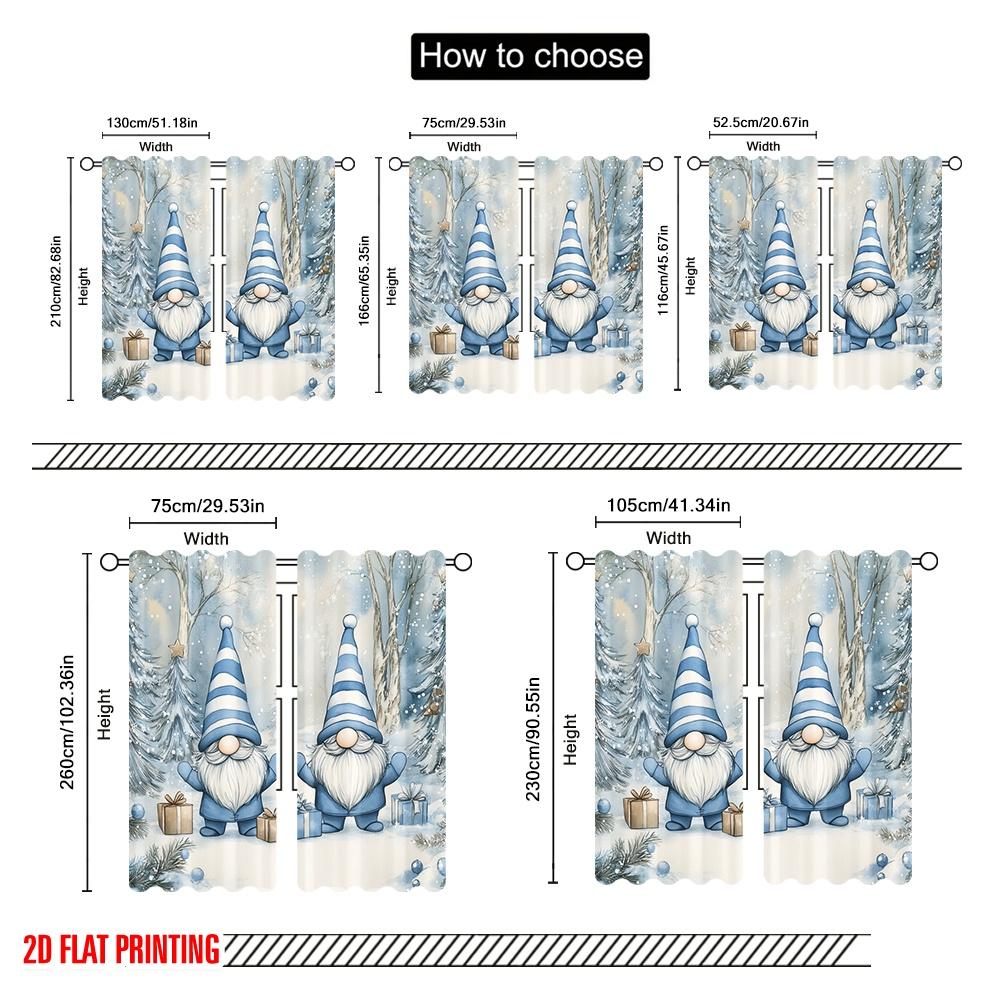 2pcs,2D Plane Printing Curtain Fabric Cute Gnomes Christmas Snow Winter (2) Versatile Fabric (without Rod) Holiday Perfect for