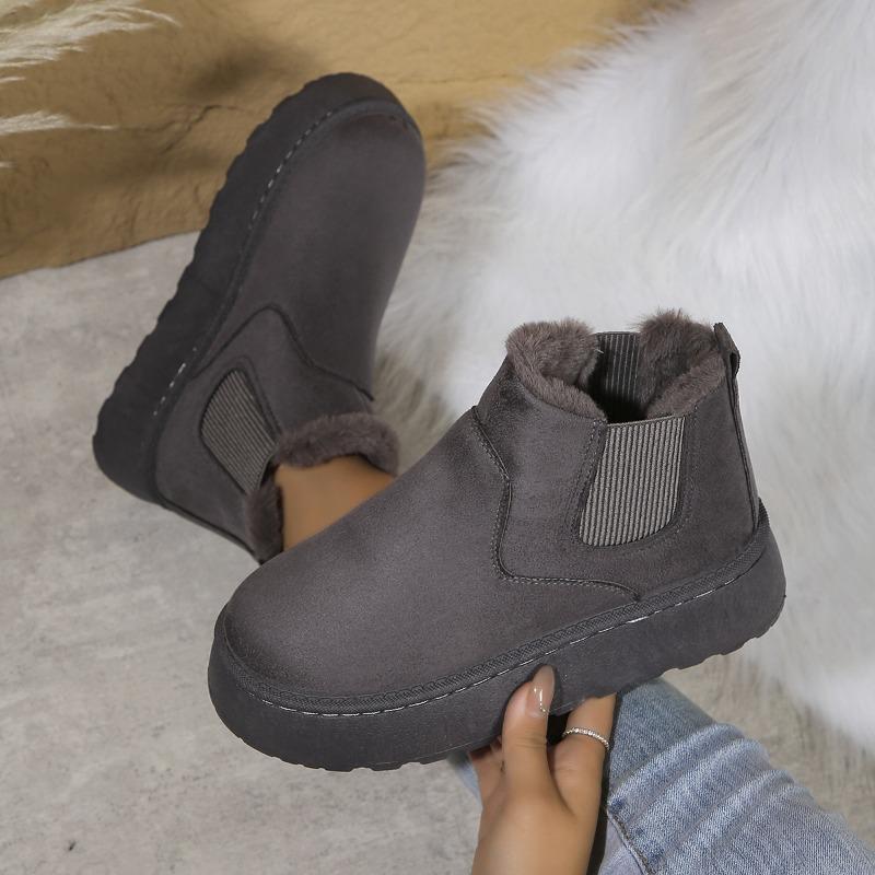 Fleece-Lined Round-Toe Slip-On Cotton Boots New Fall/Winter Oversized Thick-Sole Snow Boots for Women