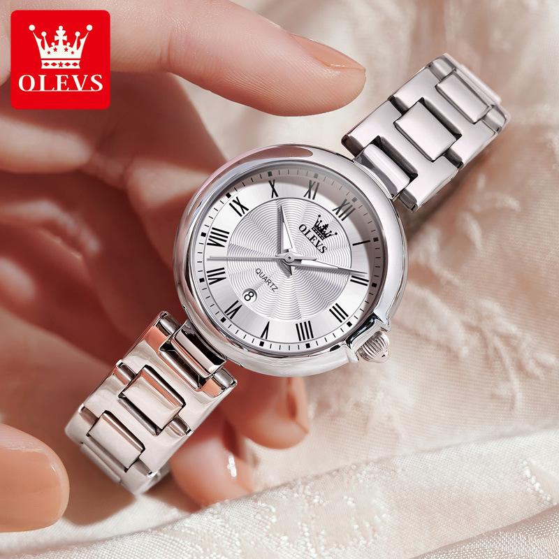 OLEVS Women's Watches Roman Scale Auto Date Exquisite Small Dial Stainless Steel Waterproof Elegant NEW Ladies' Watches