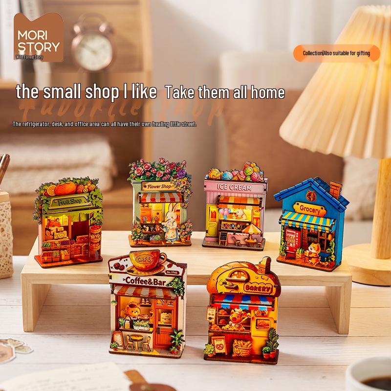 Yemori Monogatari Little Bear Coffee Shop DIY Miniature Wooden Model Kit