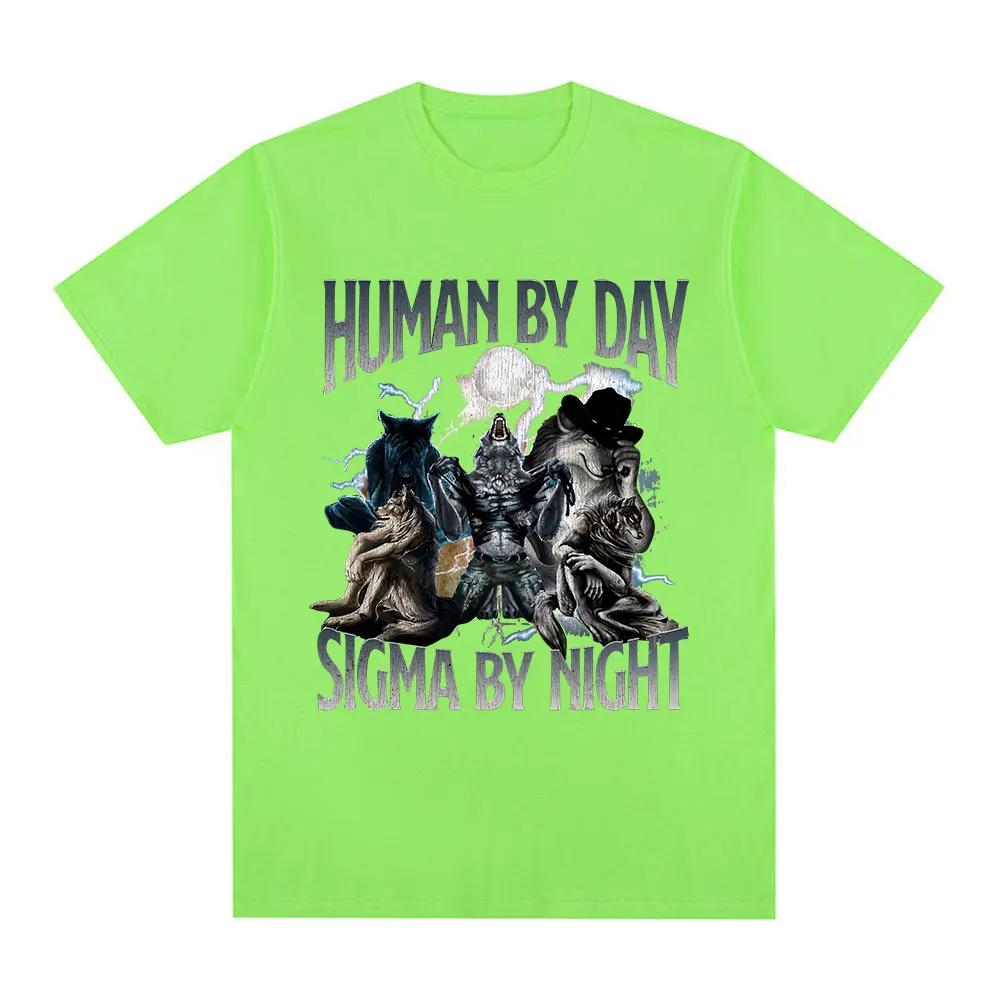 Human By Day Sigma By Night Funny Wolf Graphic T Shirt Men Women Casual Cotton Short Sleeve Oversized T-shirts Streetwear Unisex