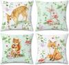 4Pcs Woodland Animal Throw Pillow Covers Watercolor Deer Rabbit Fox Floral Cushion Cases for Living Room Bedroom Sofa Kids Room