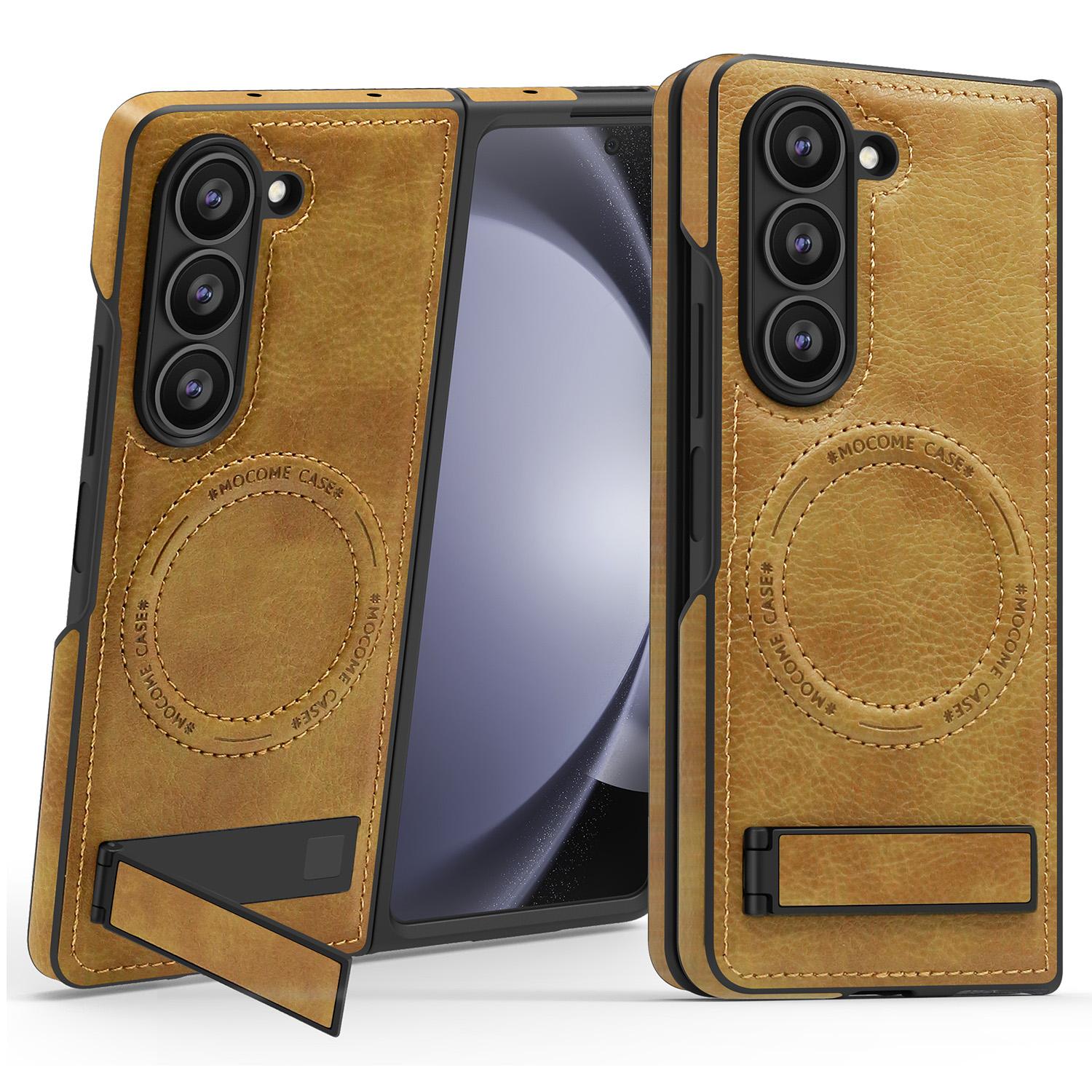 

Чехол для Samsung Galaxy Z Fold5 5G, совместимый с MagSafe, с подставкой, кожаная задняя крышка для телефона Brown