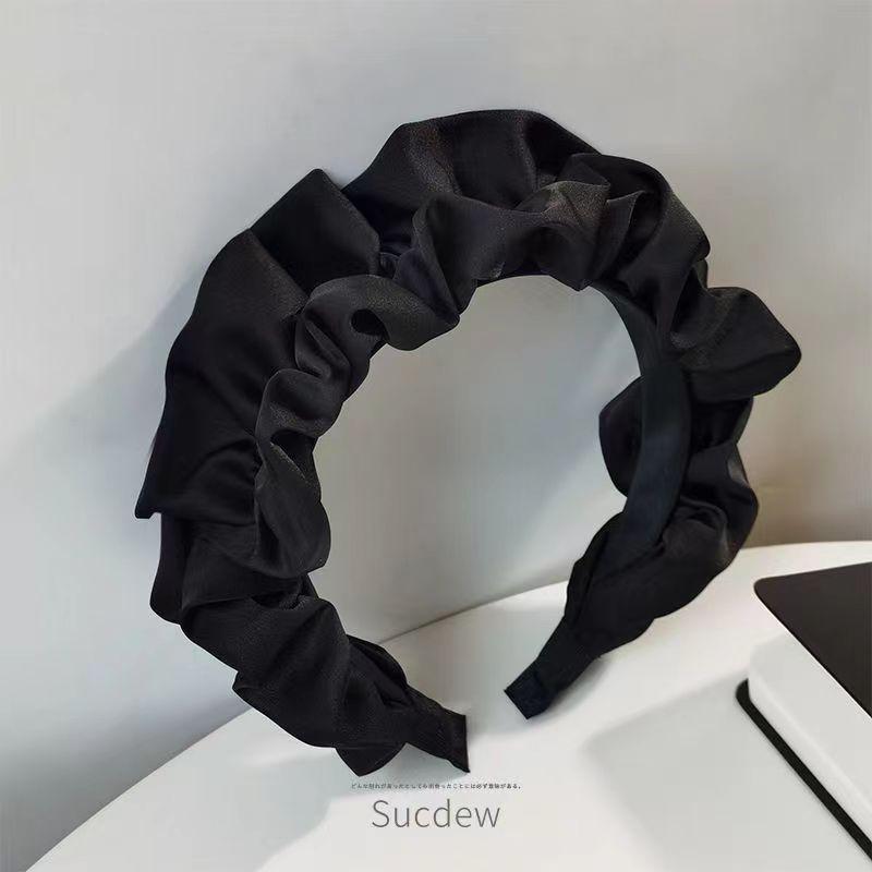 Korean Style Black Pleated Headband: Versatile, Fashionable, Wide Edge Hair Accessory