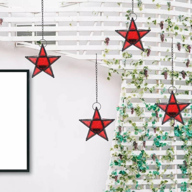 Pointed Christmas Five Star Glass Candles House Ornament Candleholder Decoration