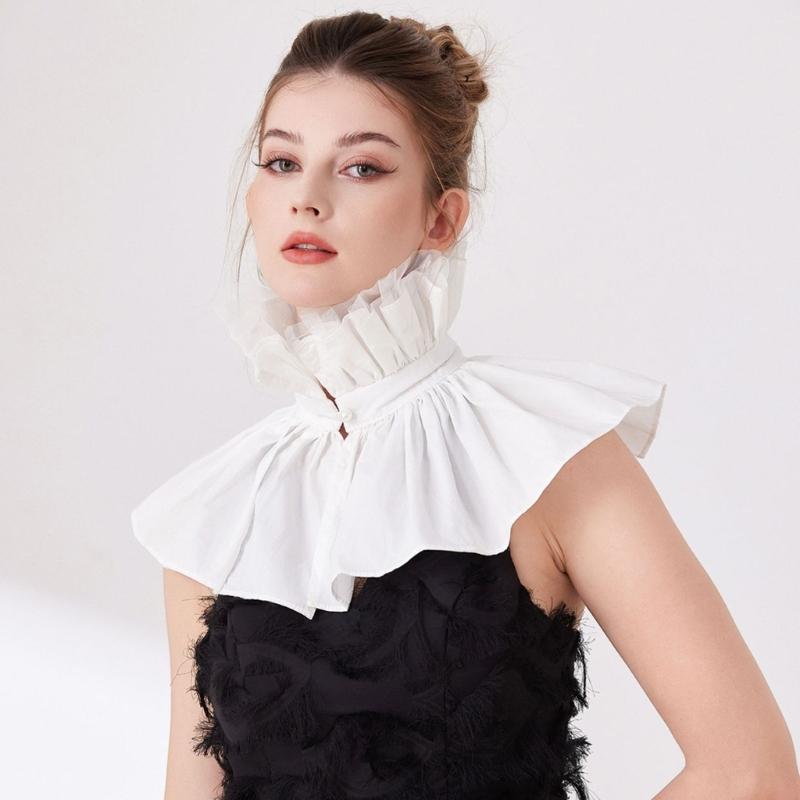 White Detachable Ruffle Collar Accessory Stand Collar Overlay for Portrait Styling, Costume Wear, Layered Outfits