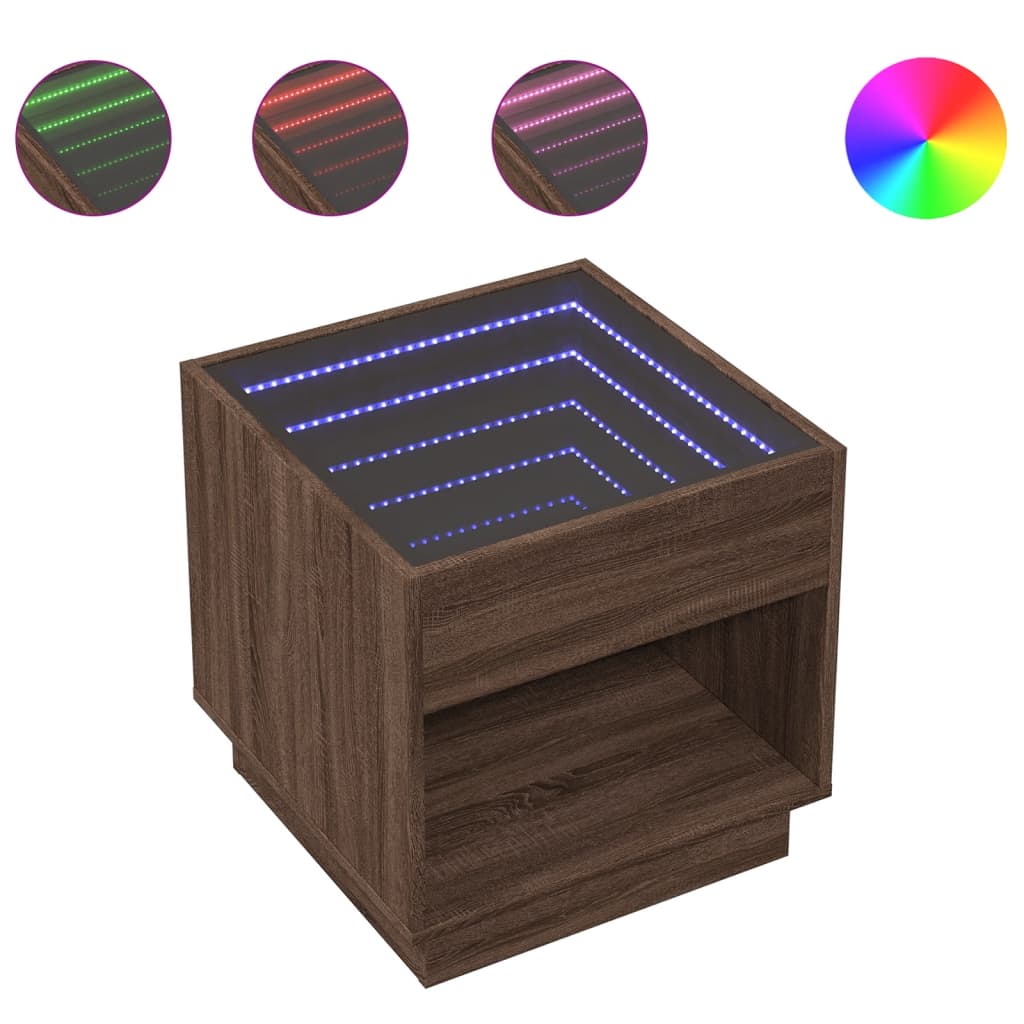 Vidaxl LED Infinity Nightstand, Brown Oak, 50X50X50 Cm