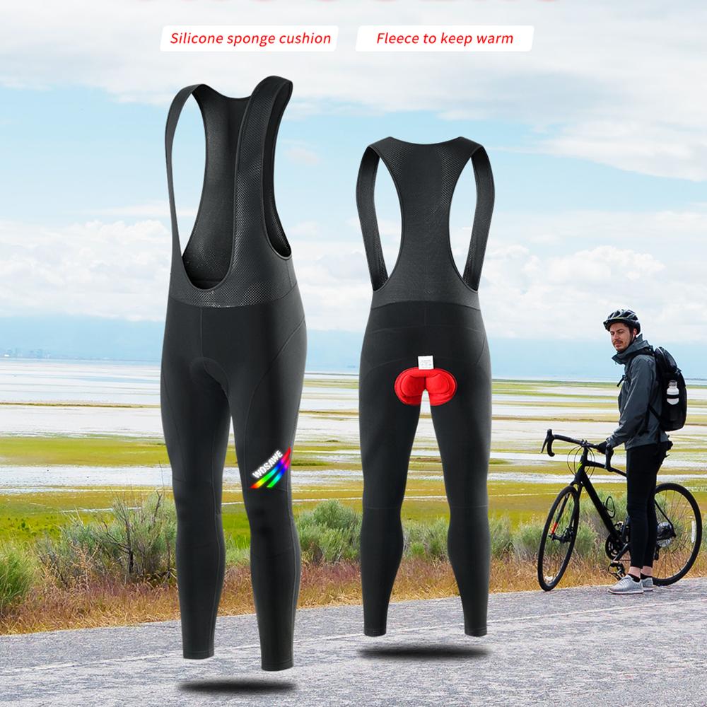 WOSAWE Jesień Zima Tkanina Mikro-stretch Ciepła Kurtka Męska Wyściełana Gąbką Mała Siateczka Oddychające Spodnie na Szelkach Kombinezon Rowerowy
