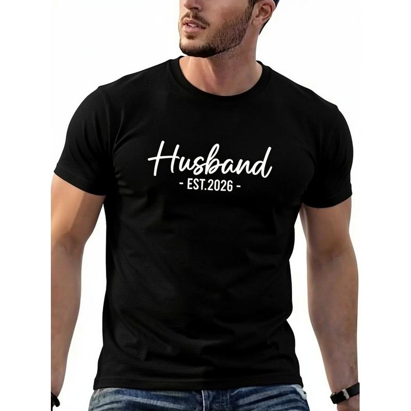 Men'S Funny Husband Est 2026 Wedding T-Shirt - Humorous Wedding Gift Suitable For S, Moisture-Wicking Short Sleeve Shirt With Random Print Design,