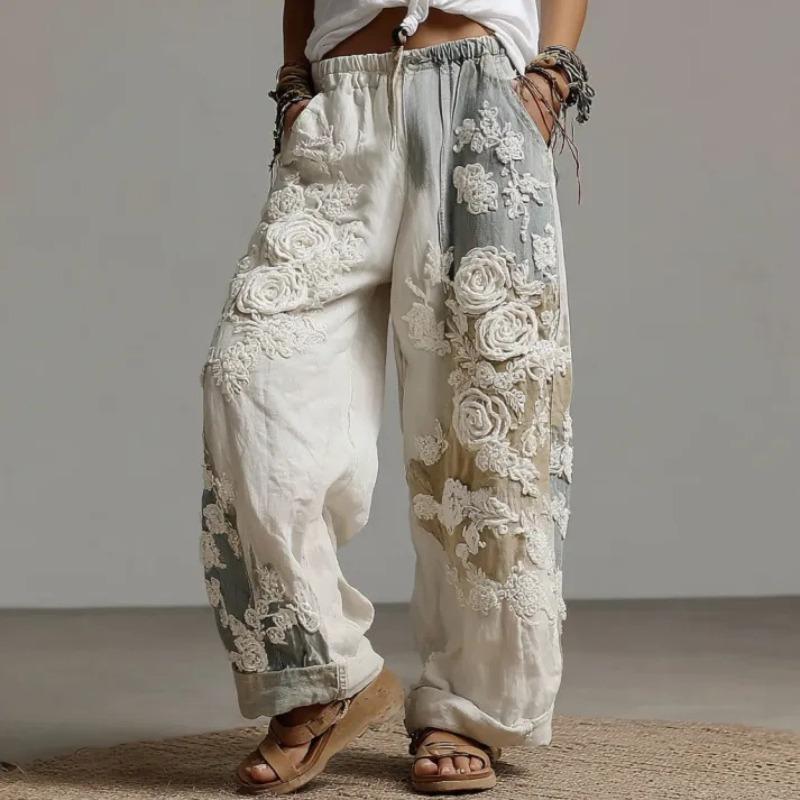 Elegant Women's Straight-Leg Pants with 3D Floral Print – New Season Style