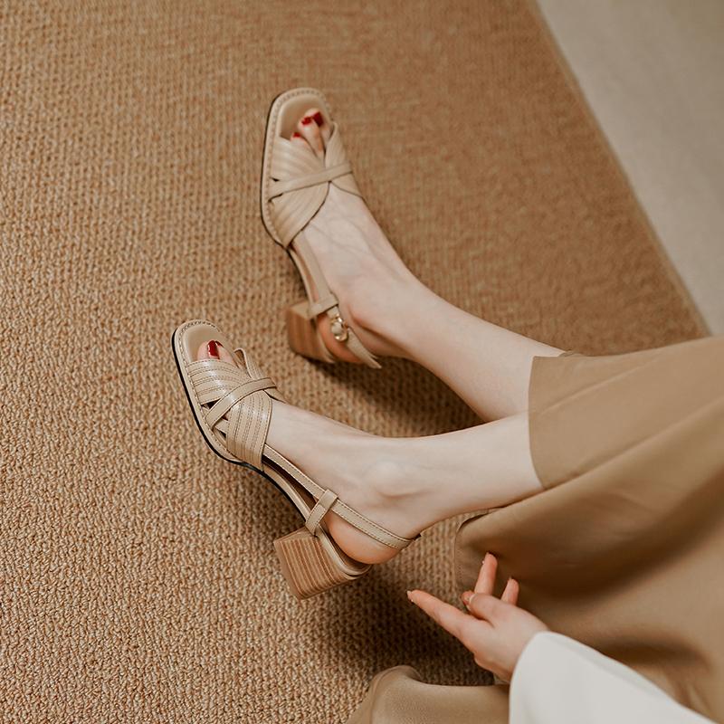 Fashion 2025 New Summer Women's Sandals Genuine Leather Buckle Strap Women Shoes Size 34-42 Solid Concise Ankle-Wrap Party Ladies Shoes