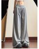 Women's Spring Arrival American-Style Grey Low-Rise Sweatpants, Drapey Comfortable Straight-Leg, Loose Wide-Leg Floor-Length Pants
