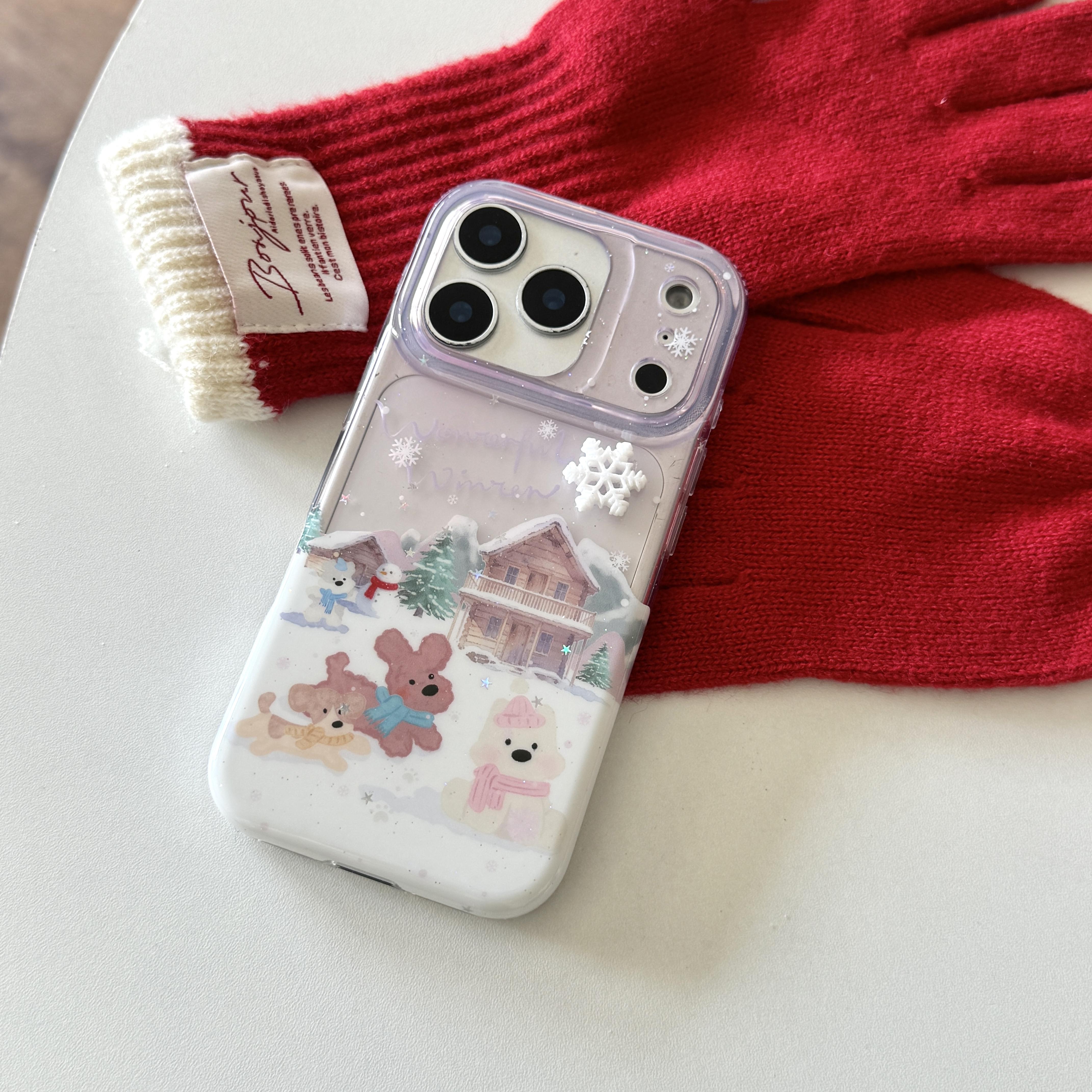 

Cozy Winter Dog Snow Scene 3D Snowflake & Plush Lanyard Phone Case for iPhone 17 16 15 14 11 12 13 Pro Max Plus Back Cover iPhone 13