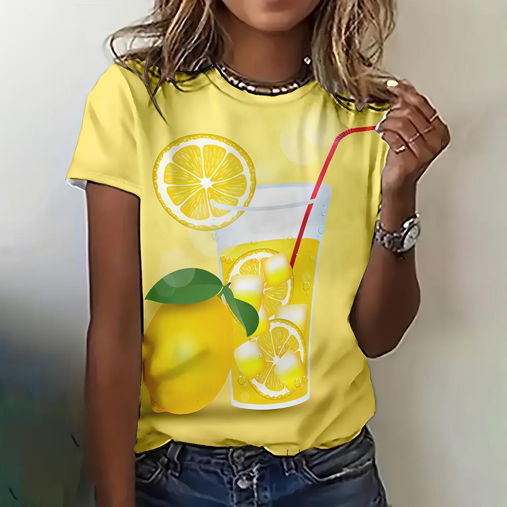 Ananas Zitrone Print Damen T-Shirts Mode Lässig O-Ausschnitt T-Shirt Sommer Locker Kurzarm Tops Damenbekleidung