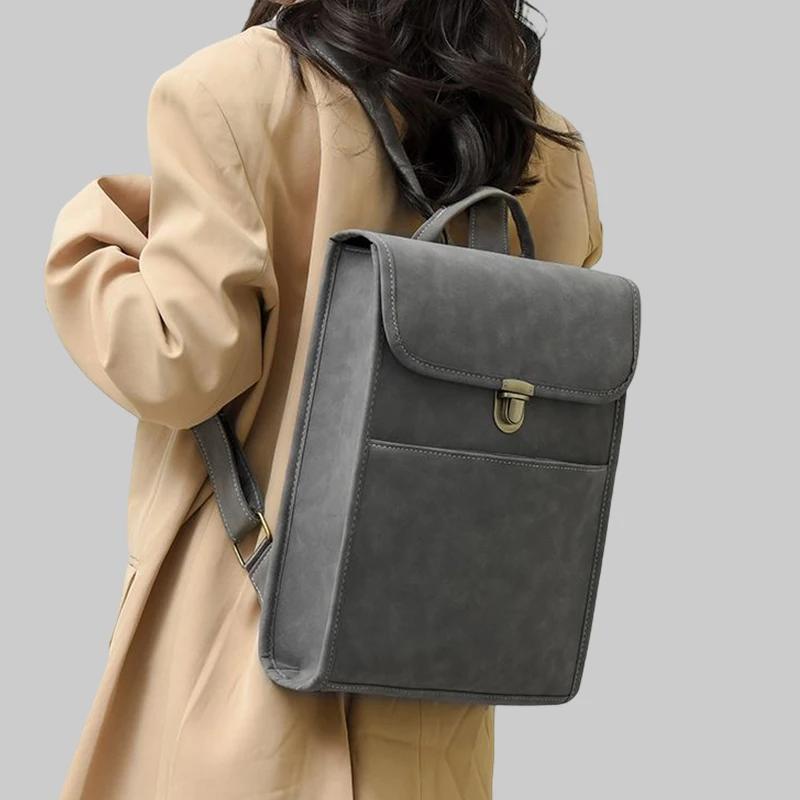 Commuting Women Backpack Matte Leather Female Shoulder Bag Vintage Student Schoolbags Travel Daypack Girls Book Computer Bag