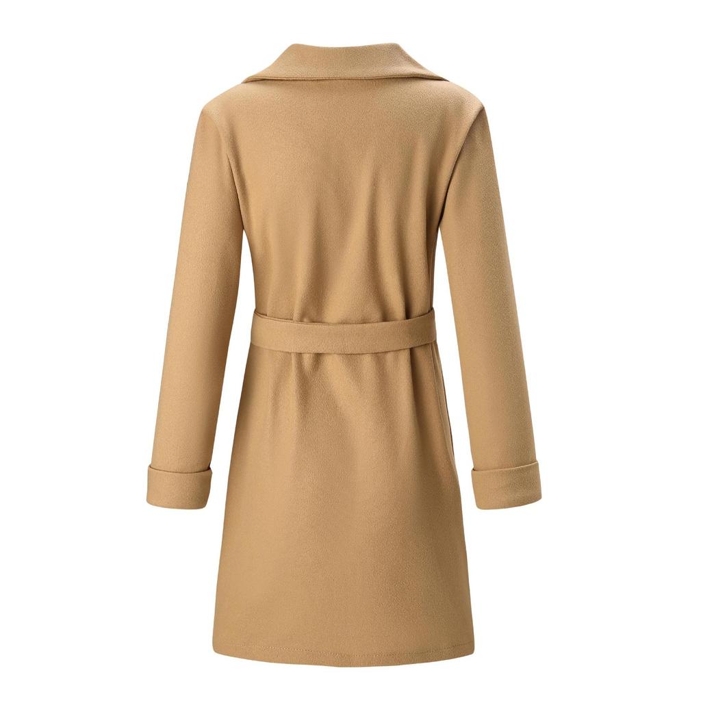 2026 Women's Tailored Wool Blend Coat, Notch Lapel Belted Trench Coat for Autumn, Slim Fit Office & Formal Outerwear