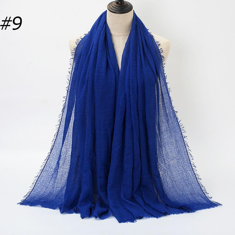 New Pleated Monochrome Cotton Solid Color Scarf, Naturally Pleated Human Cotton Hair Beard Edge Large Size Women's Headscarf B