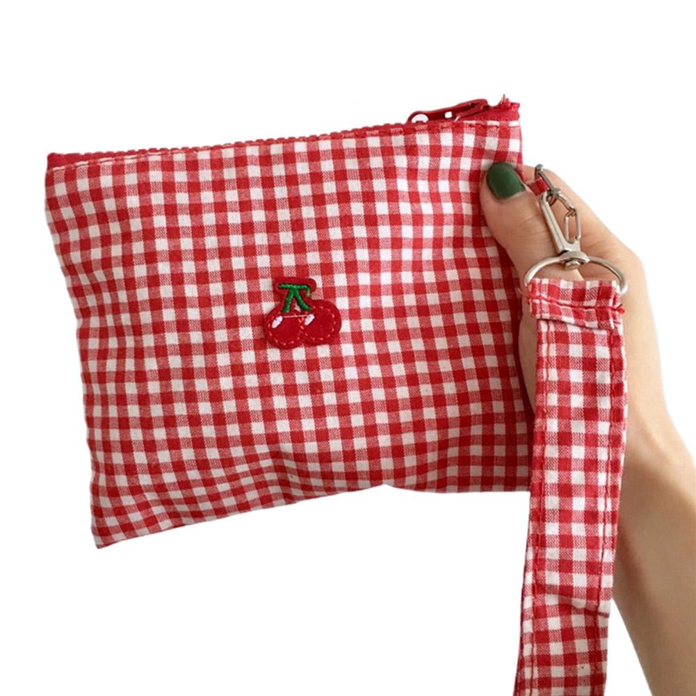 Red Cherry Canvas & Red Plaid Makeup Bag - Large Capacity Cosmetic Lipstick Storage, Portable Easy to Carry, Solve Makeup Clutte