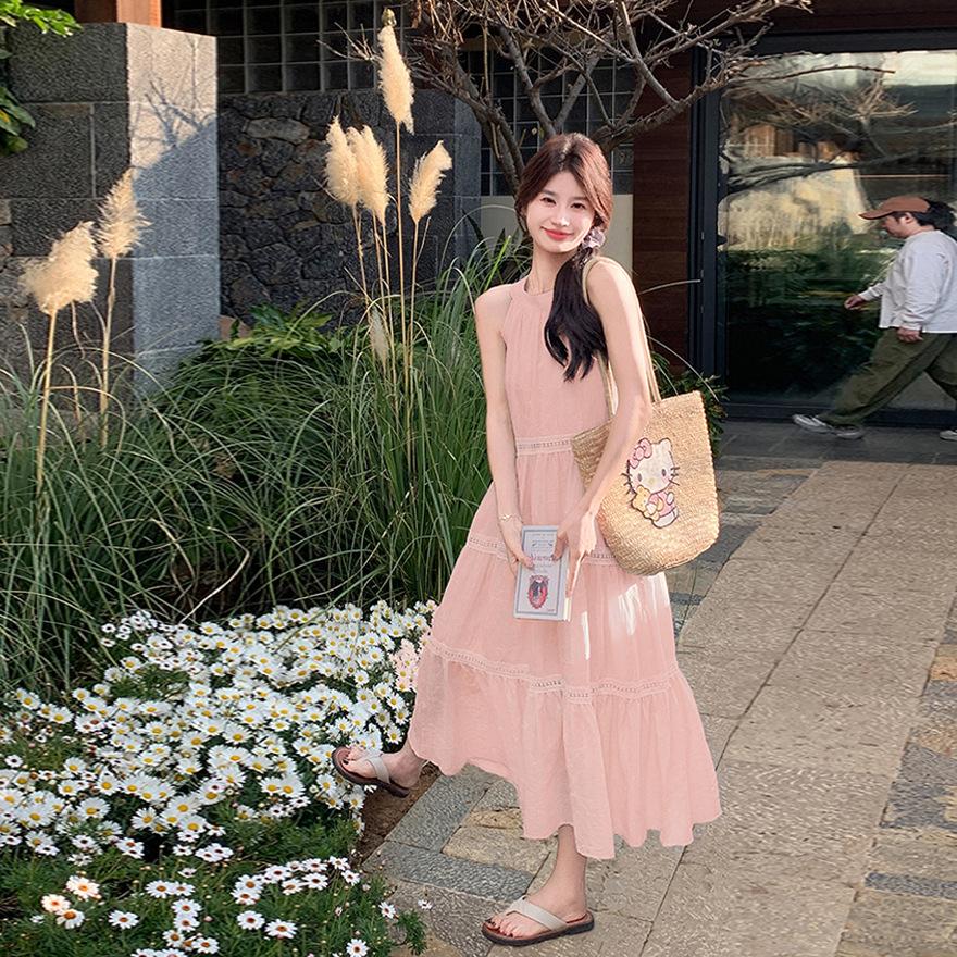 

Розовое Шикарное Романтичное Платье без Рукавов с Вырезом на Шее Летнее Новое Облегающее Красивое Платье Женское Платье XL розовый