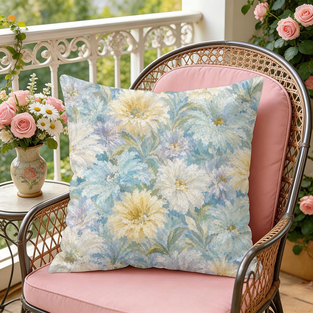Painterly Floral Fabrics Cushion Cover Silky Short Plush Invisible Zipper Dustproof Sofa Pillow Case For Home Decor