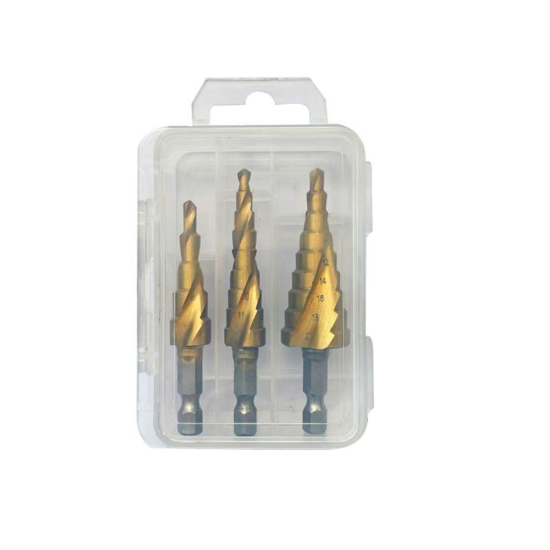 6-Piece Titanium Coated Serrated Step Drill Bit Set - Rustproof, Durable, High-Efficiency Twist Hole Opener.