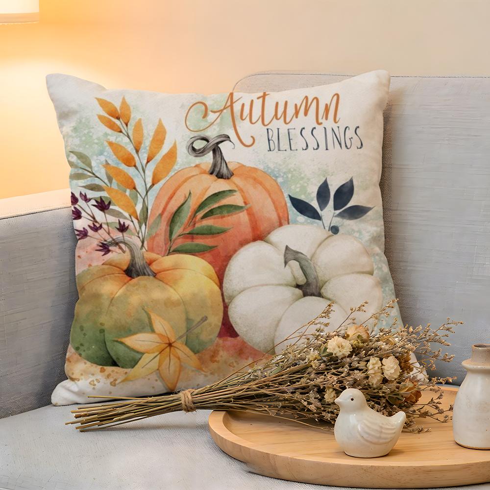 Cushion Cover Linen SkinFriendly Soft Decorative Case For Sofa Home Decor Colorful Watercolor Pumpkin Pillow Cover