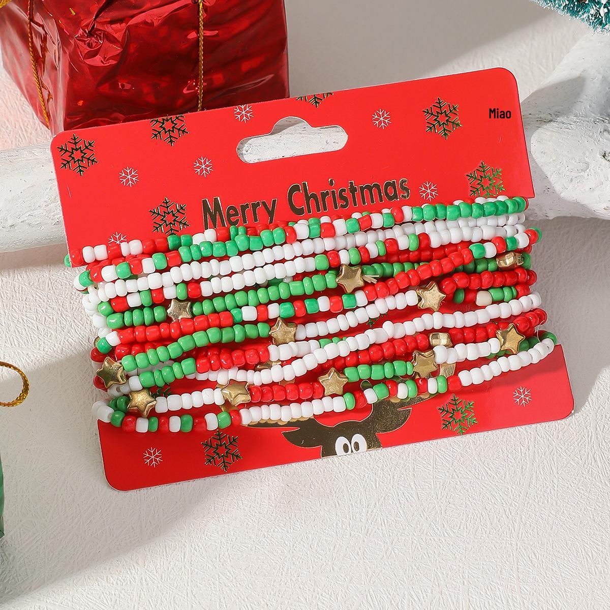

Christmas Star Seed Bead Multi-Layer Bracelet - Elegant Handcrafted Jewelry
