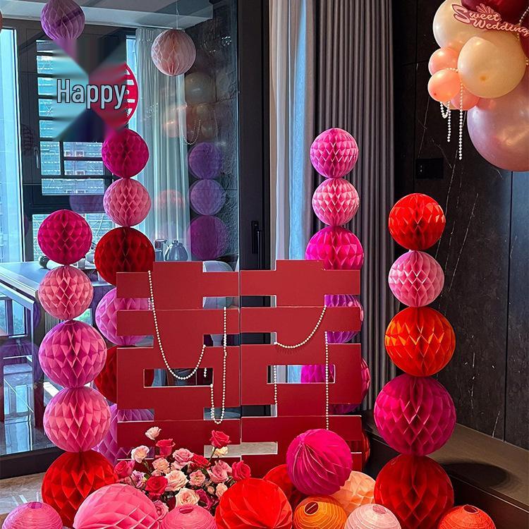 Ensemble de Décoration de Chambre de Mariage Nuptial avec Double Bonheur Sans Trace pour Hôtels et Salons