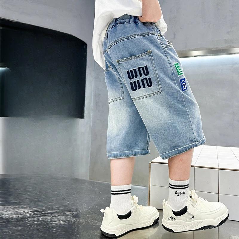 Chlapecké kalhoty a dětské džínové šortky Letní ležérní džínové volné sportovní šortky
