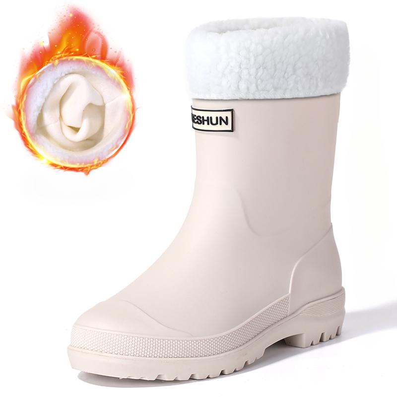 Unisex Mid-Calf Rain Boots New Fashionable Waterproof Non-Slip Rubber Shoes PVC Insole Mesh Outdoor Camping Height Increasing