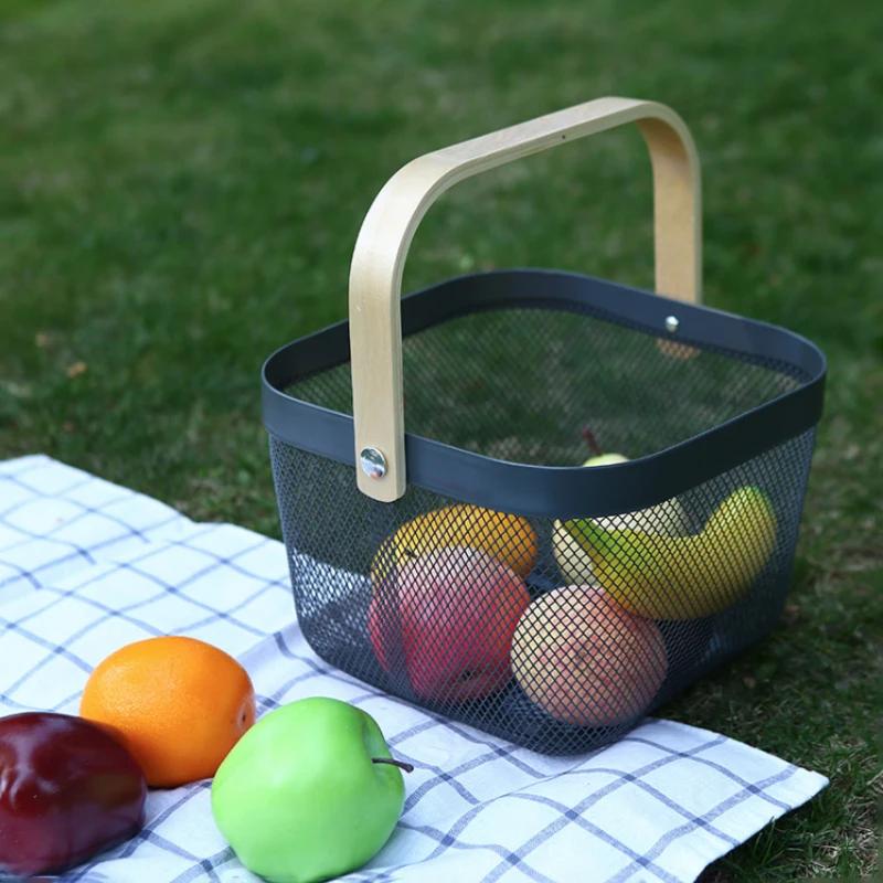 Kitchen Storage Drain Basket Portable Fruit Storage Basket Household Stainless Steel Multi Portable Shopping Camping Basket