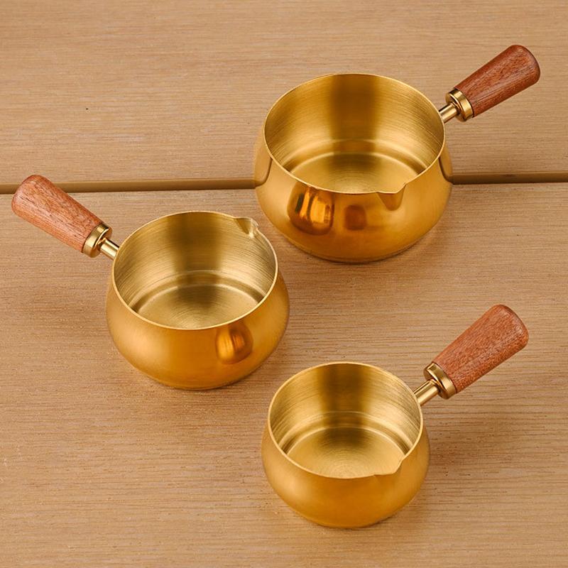 Stainless Steel Sauce Cup Western Sauce Cup Steak Dressing Cup With Wooden Handle Tomato Salad Dipping Saucer Kitchen Tools