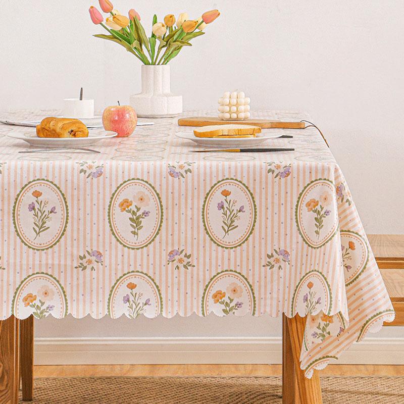 Pastoral Geometric Printed Tablecloth Pvc Waterproof Oil-Proof Rectangular Table Mat Soft Wear-Resistant Dining Table Decoration
