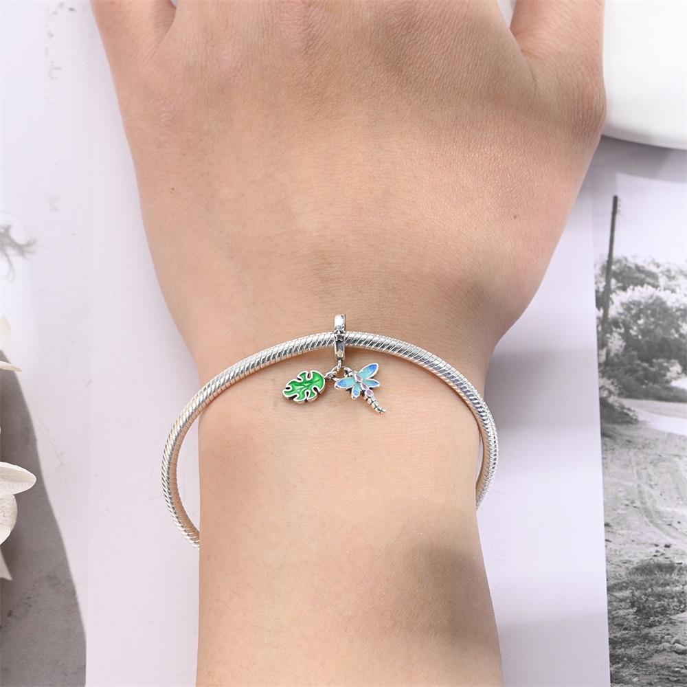 Original Copper Charms Luxury Blue Dragonfly Green Leaf Pendant Beads Fit Bracelet Diy Women Making Delicate Gift