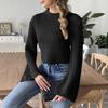 Semi-turtleneck women's sweater short open-button sweater top European and American size autumn and winter new horn-sleeved sweater