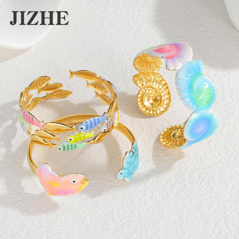 Neues Emaille-Armband im Ozean-Stil mit Fisch & Muschel Offener Armreif Trend