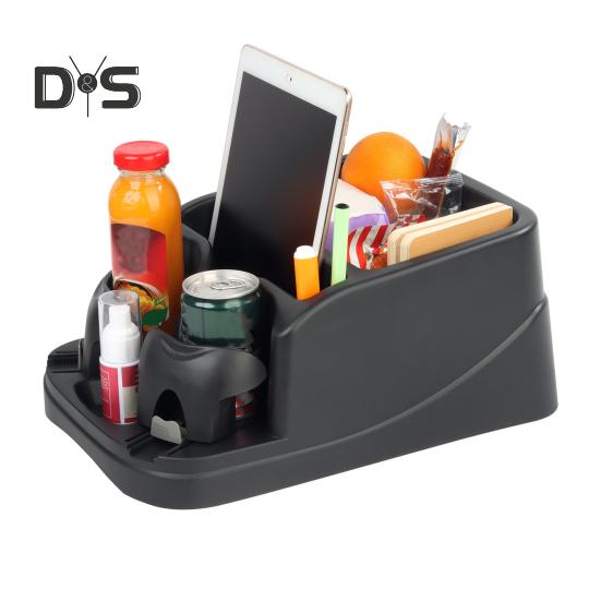 Small Center Console Car Console Organizer with Drink Holder Universal Rear Bench Seat Storage Box for IPad Smartphone Coins Book