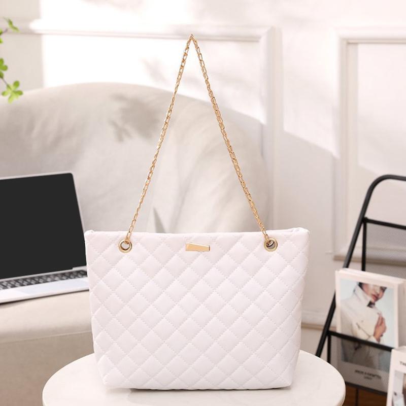 

Классическая сумка-тоут с ромбовидной стежкой для женщин, из искусственной кожи, на плечо, персонализированная, большой вместимости, подмышечная сумка белый