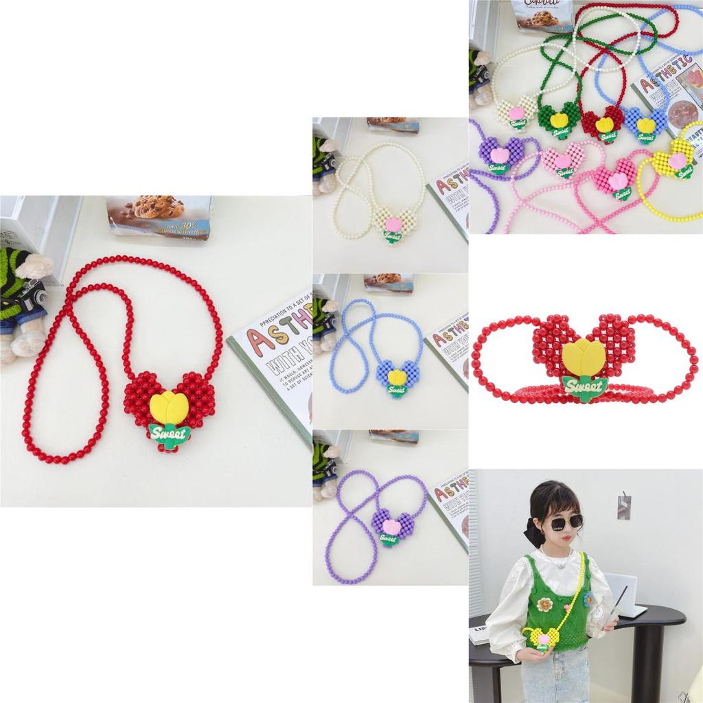 Mini Bolsa Tiracolo de Coração de Pérola Para Crianças Estilosa E Adorável Design Floral Para Meninas