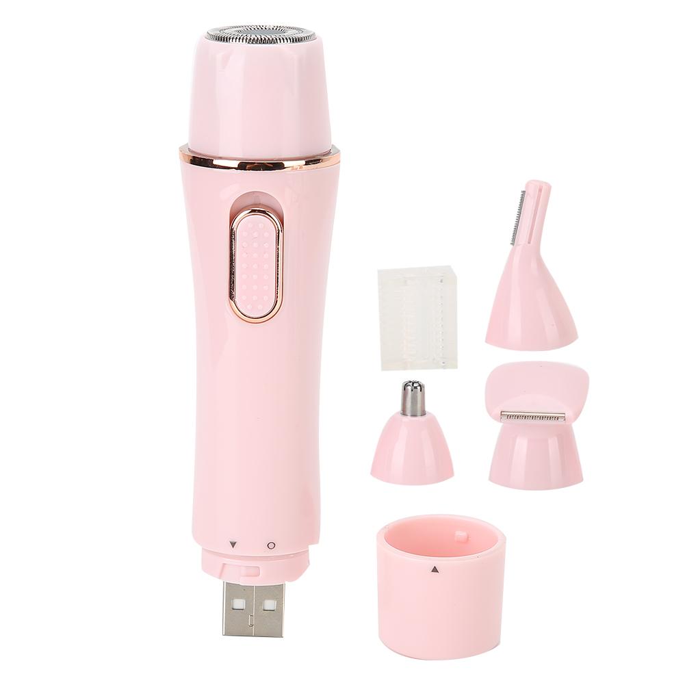 4 In 1 Electric Hair Shaver Epilator Portable Eyebrow Nose Hair Trimmer Pink (USB Charging)