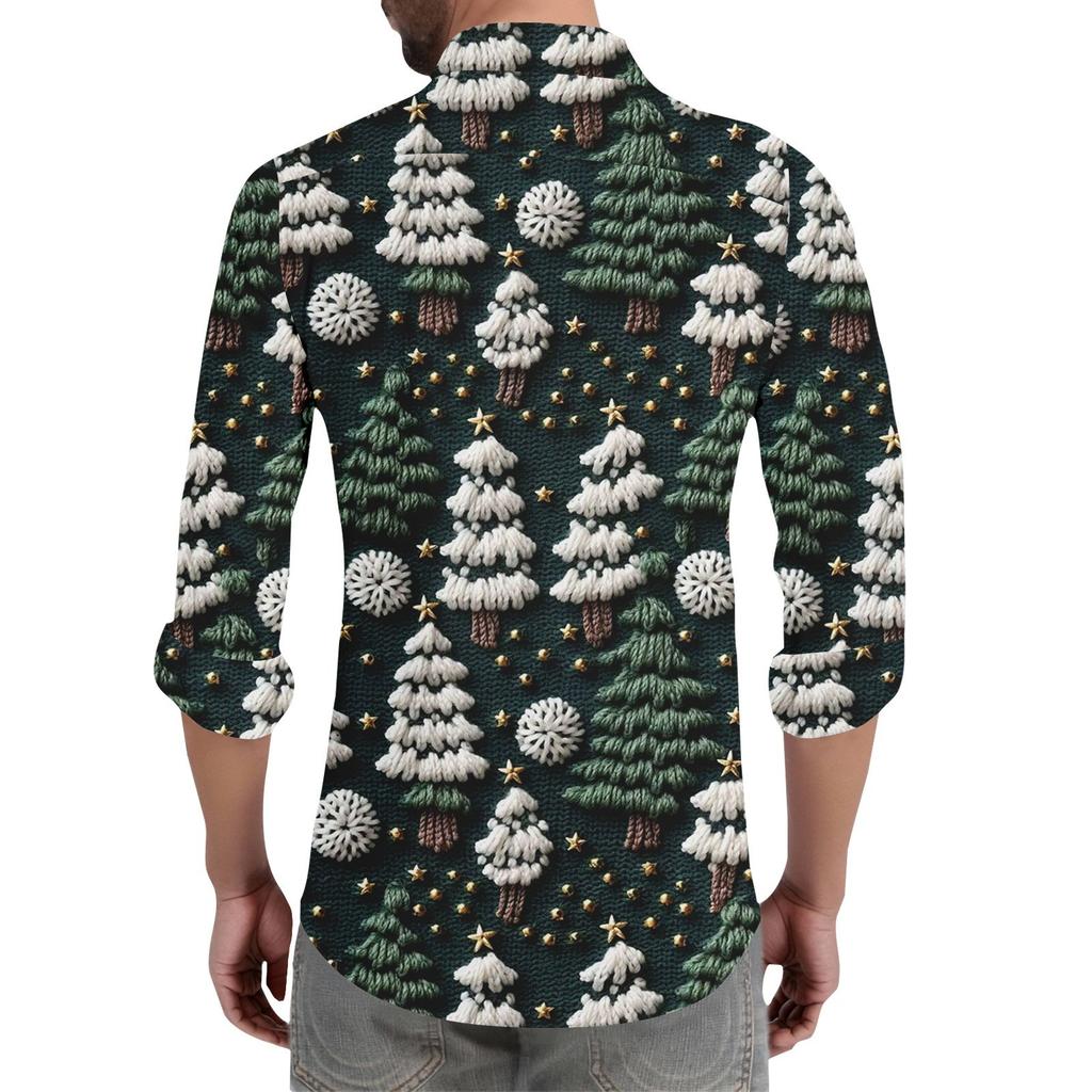 Men's Christmas Shirt Christmas Print Long Sleeve Button Shirt