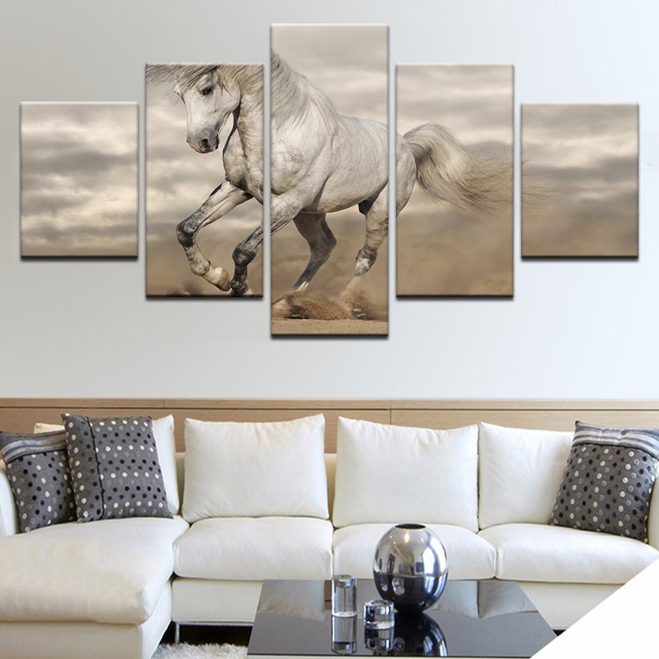 Wall Art Canvas 5 Piece Nordic Modern Animals White Horse And Prints Home Decor Painting For Living Room Decoration Pictures