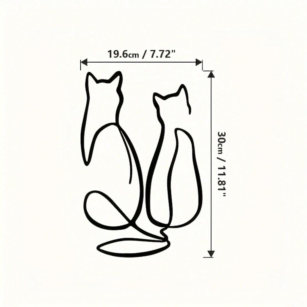 Simple Lines Art Metal Wall Decor Geometric Animal Cat Love Theme Mural