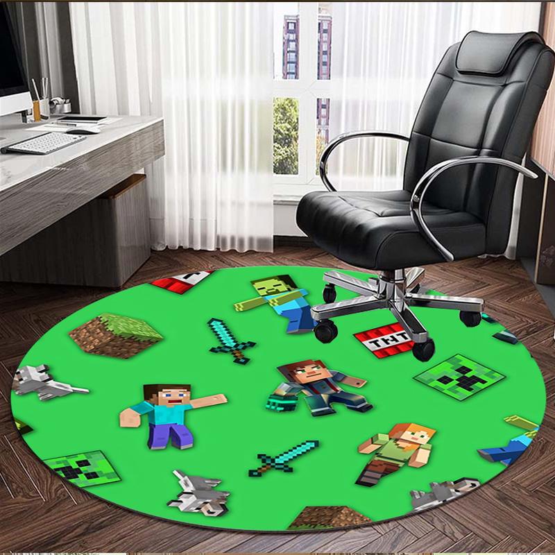 Minecraft Print Round Rug, Washable Floor Carpet, For Entryway Dorm Laundry Room Office Study, Home Decor Birthday Christmas Gift